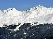 Vue sur le domaine skiable de See depuis le versant opposé de la vallée