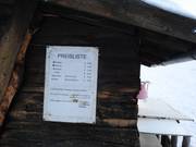 Liste des prix à la caisse