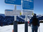 Signalisation avec petit plan des pistes (vue d'ensemble et vue détaillée)