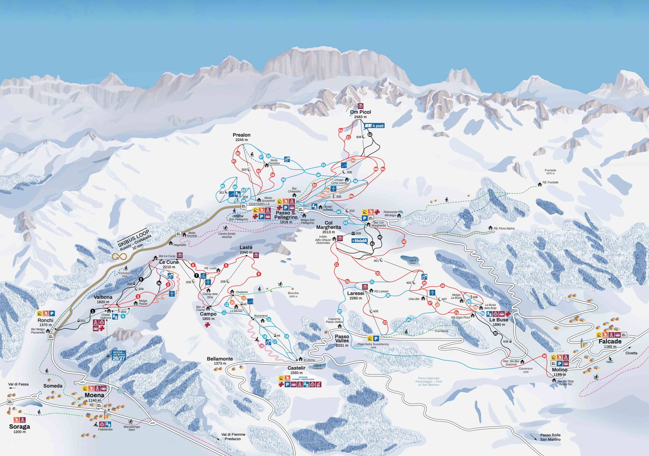 Plan des pistes Passo San Pellegrino/Falcade