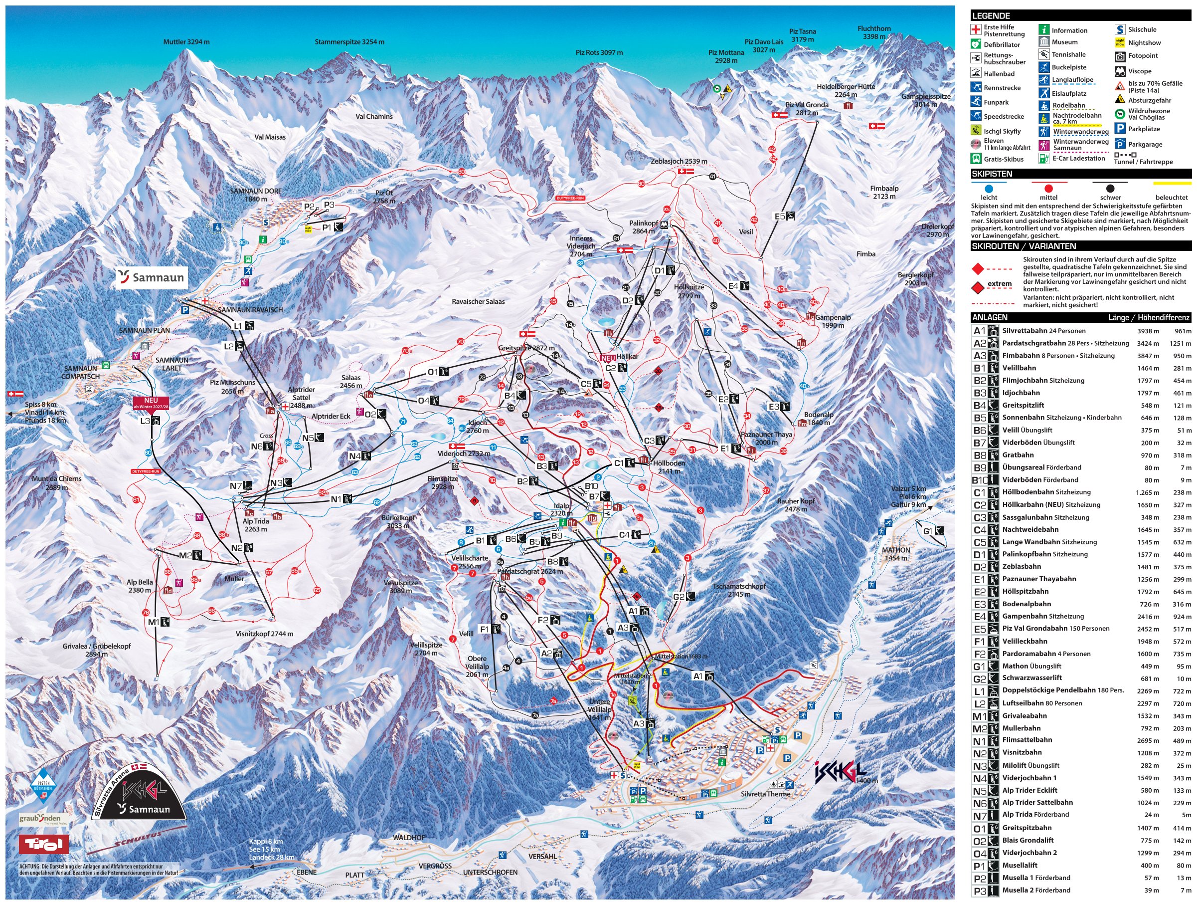 Plan des pistes du domaine skiable Ischgl/Samnaun – Silvretta Arena
