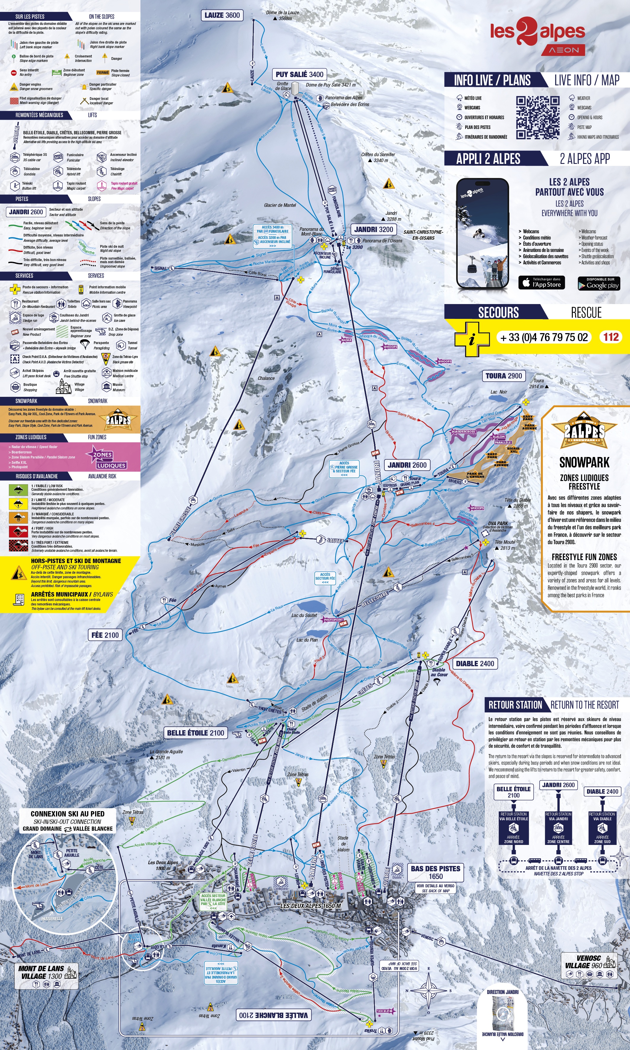 Plan des pistes du domaine skiable Les 2 Alpes
