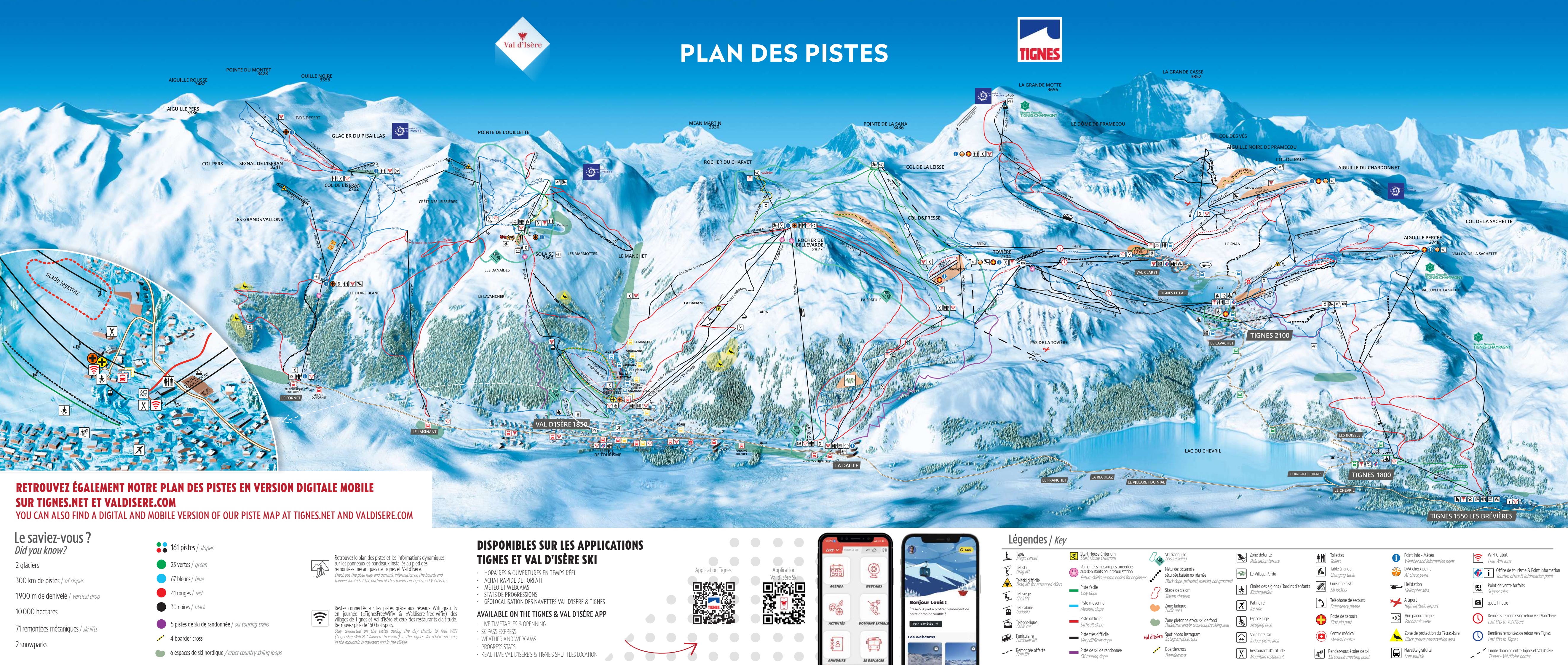 Plan des pistes du domaine skiable Tignes/Val d'Isère
