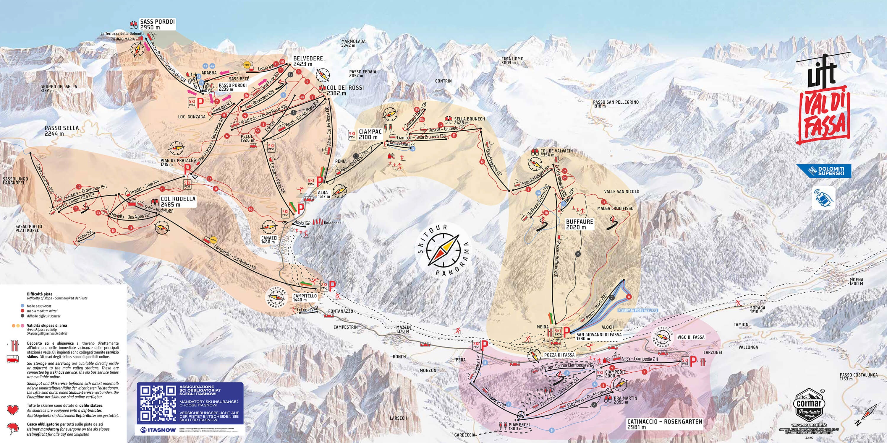 Plan des pistes Belvedere/Col Rodella/Ciampac/Buffaure – Canazei/Campitello/Alba/Pozza di Fassa