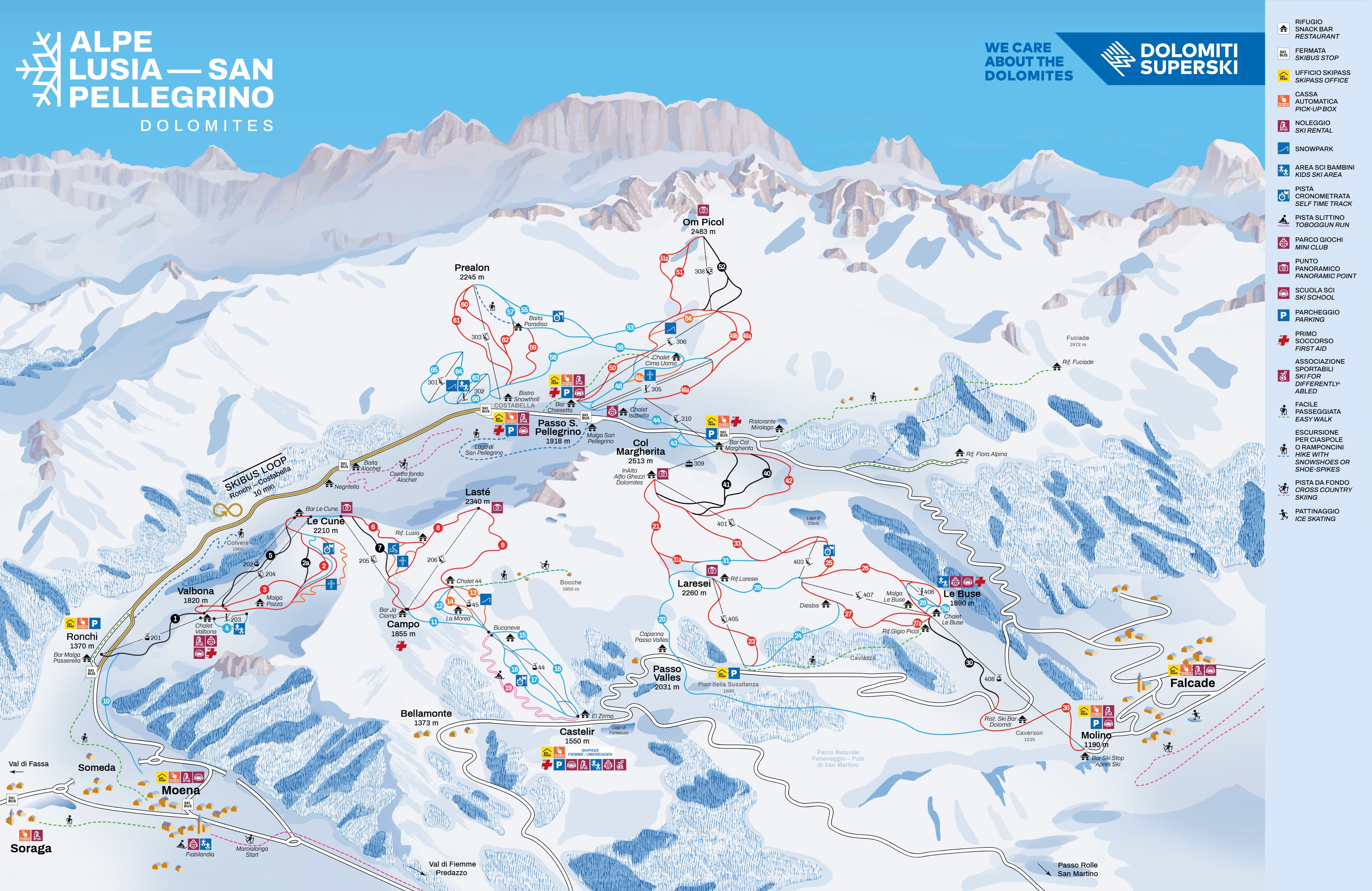 Plan des pistes Alpe Lusia – Moena/Bellamonte