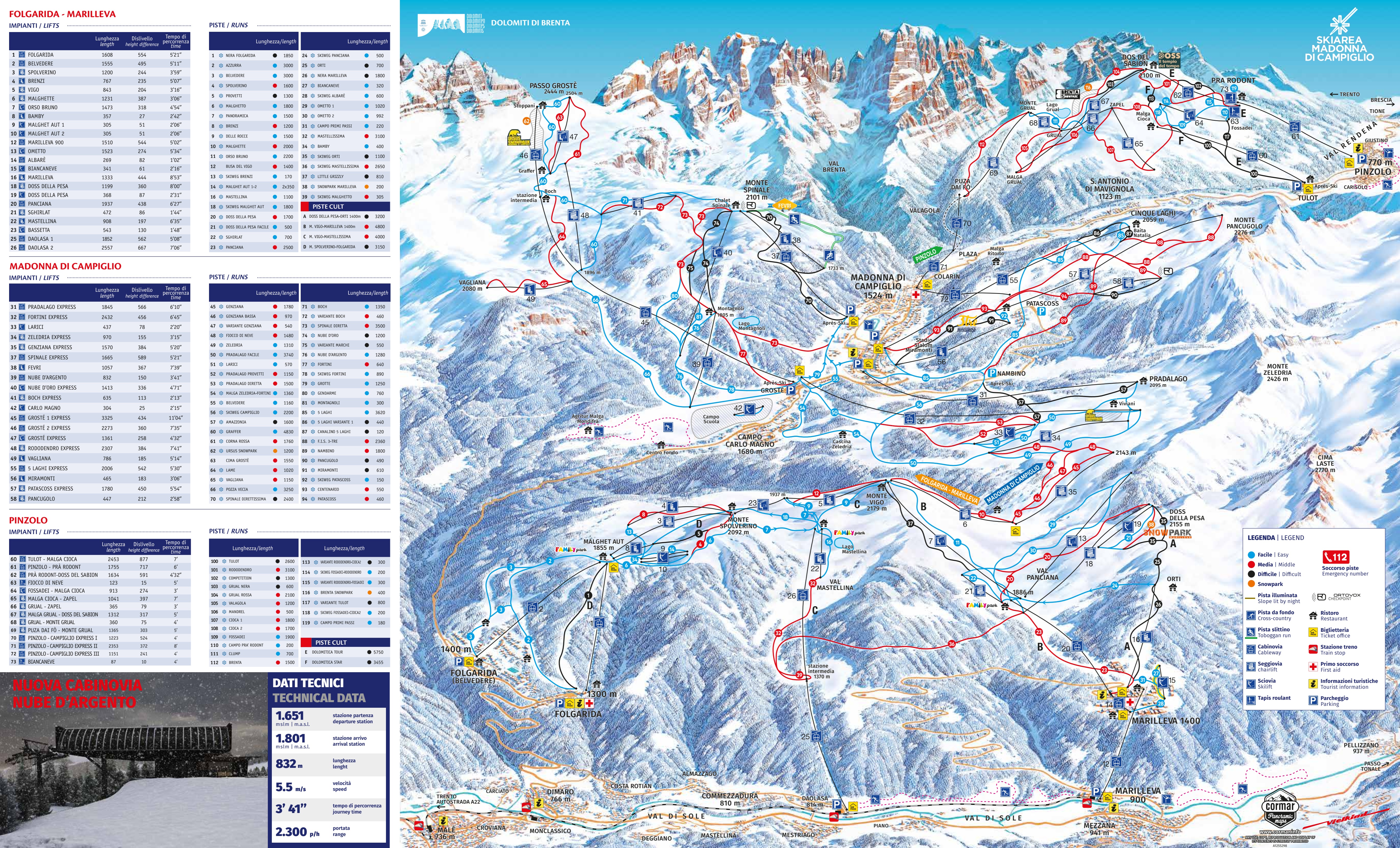 Plan des pistes du domaine skiable Madonna di Campiglio/Pinzolo/Folgàrida/Marilleva