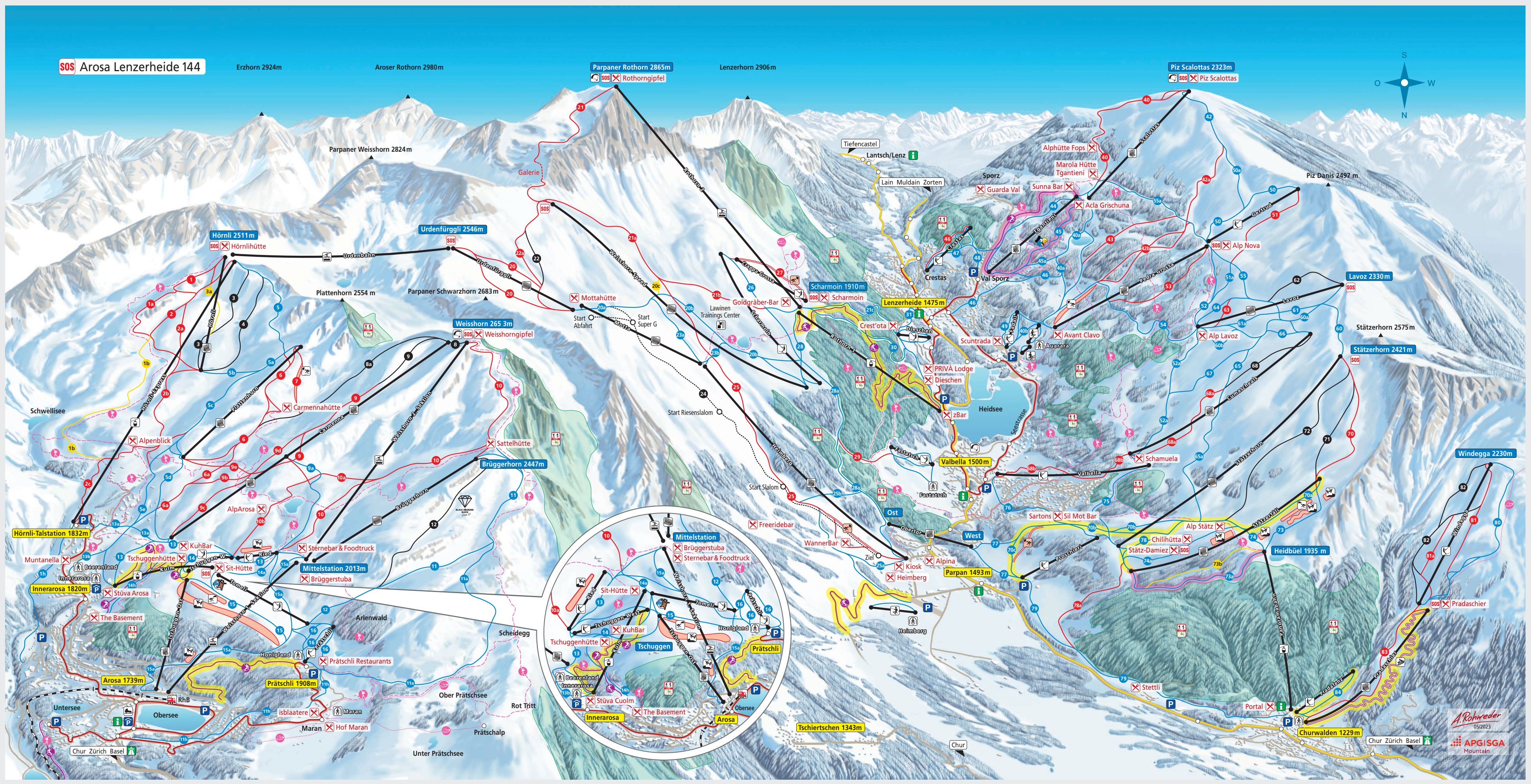 Plan des pistes du domaine skiable Arosa Lenzerheide